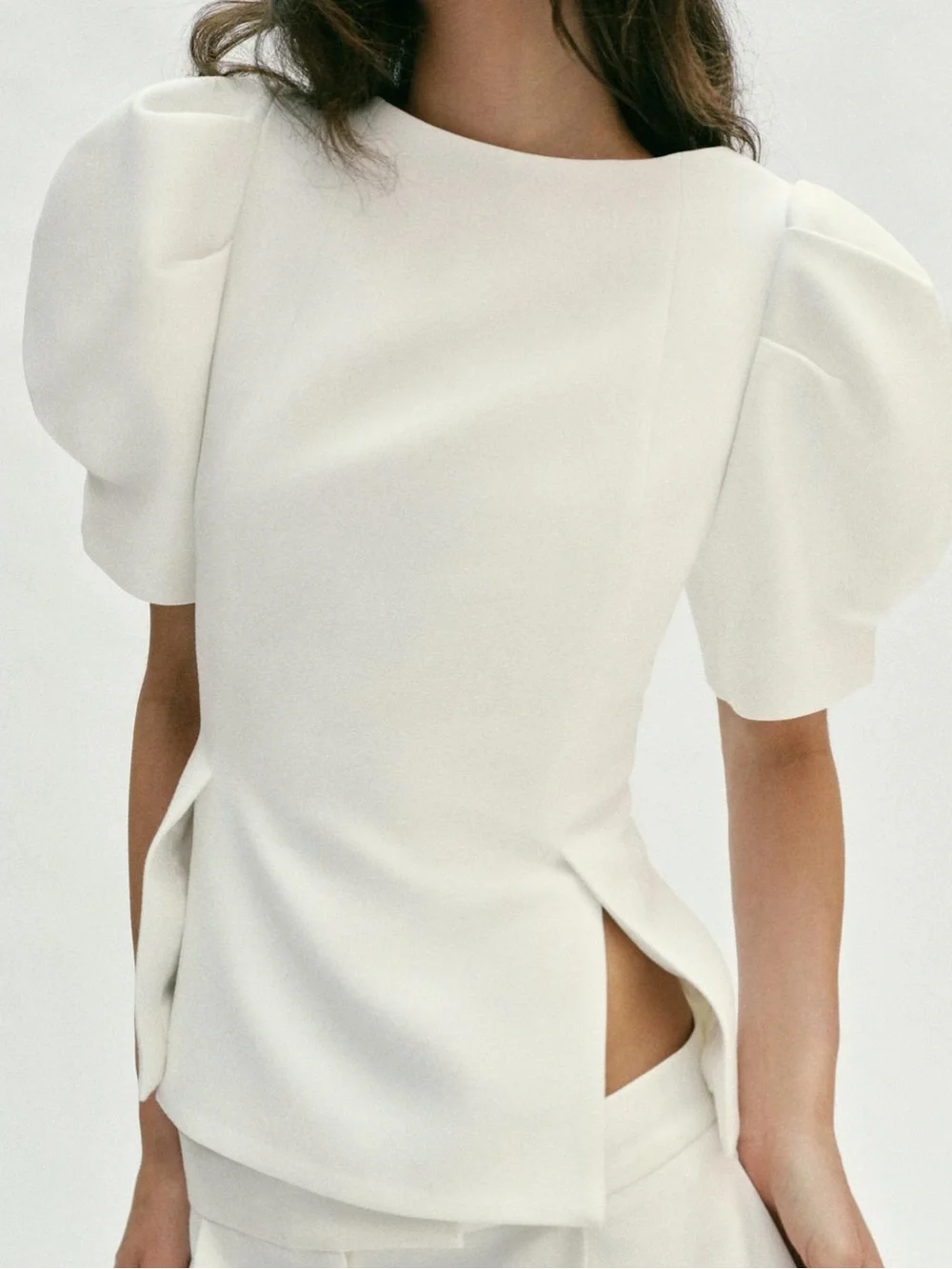 Zara Cream Puff-Sleeve V-Back Top